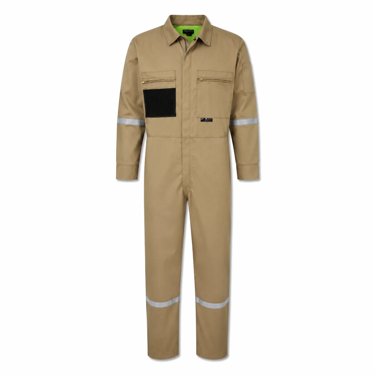 Summit Breeze® FR Vented Coverall — 7 oz. 100% FR Cotton, Silver Reflective Tape, Tan