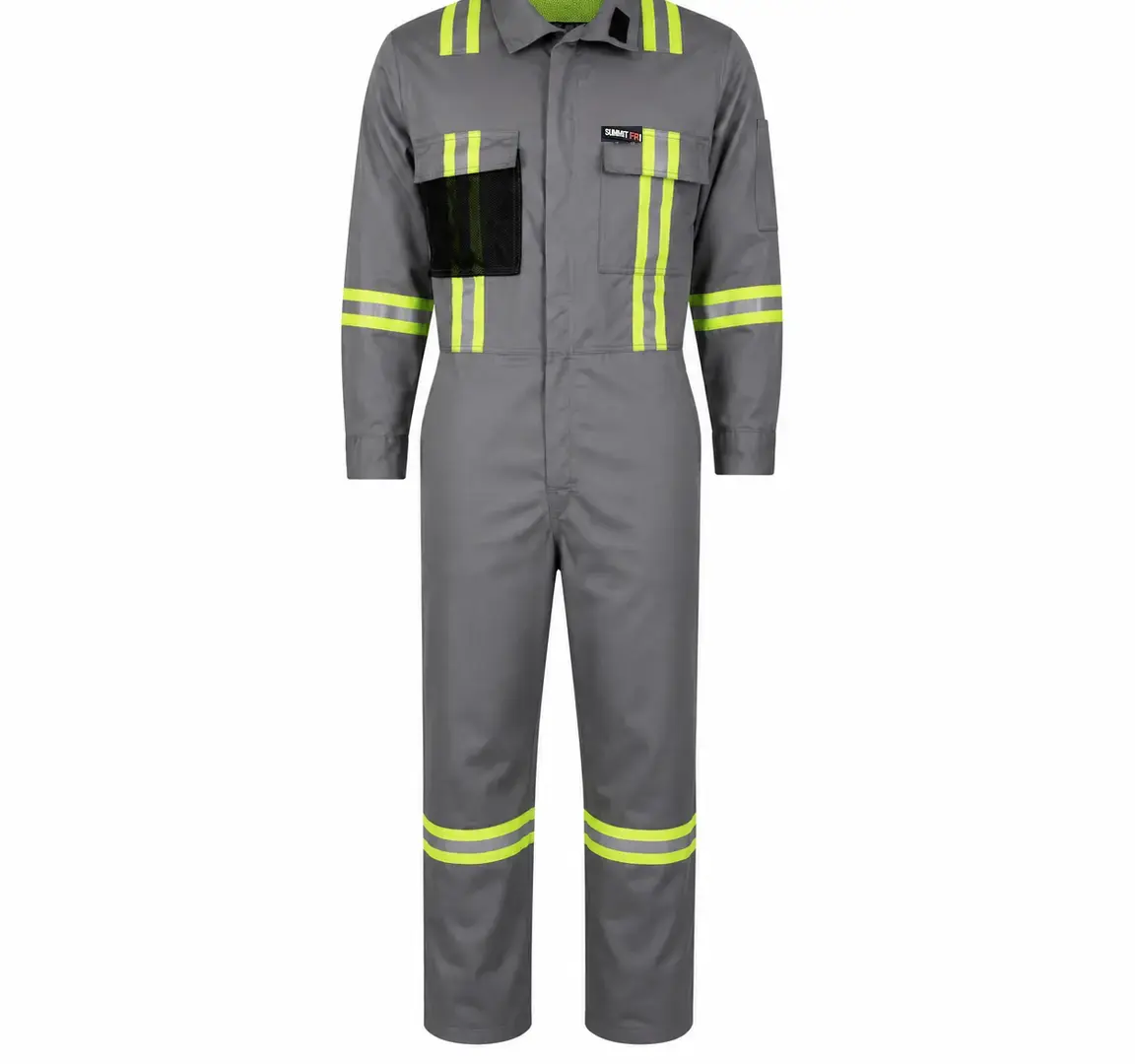 Summit Breeze® FR Cotton Vented Coverall — 7 oz. 100% FR Cotton, Triple Trim Reflective Tape, Grey