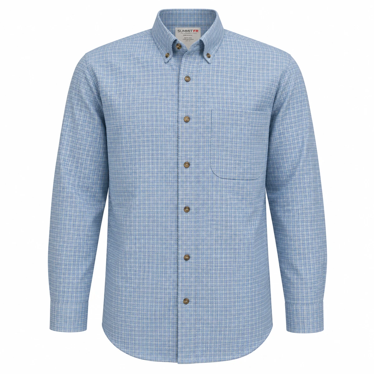 Summit FR Woven Vented Back Button Front Turquoise Plaid Shirt