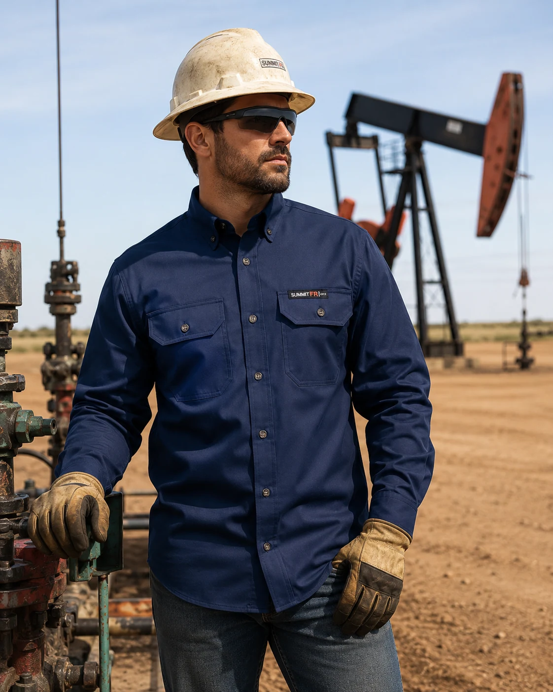 Summit Performance® FR 100% Cotton Shirt — Navy — Worn